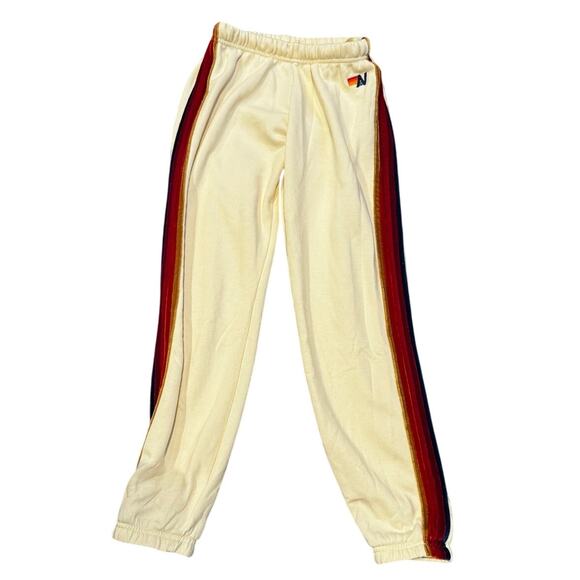 AVIATOR NATION 5 Velvet Rainbow Stripe Joggers in Cream Size S - Picture 1 of 7